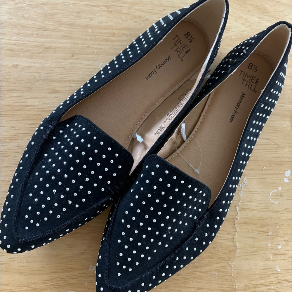 Time and Tru Women's Black and White Studded Loafers
